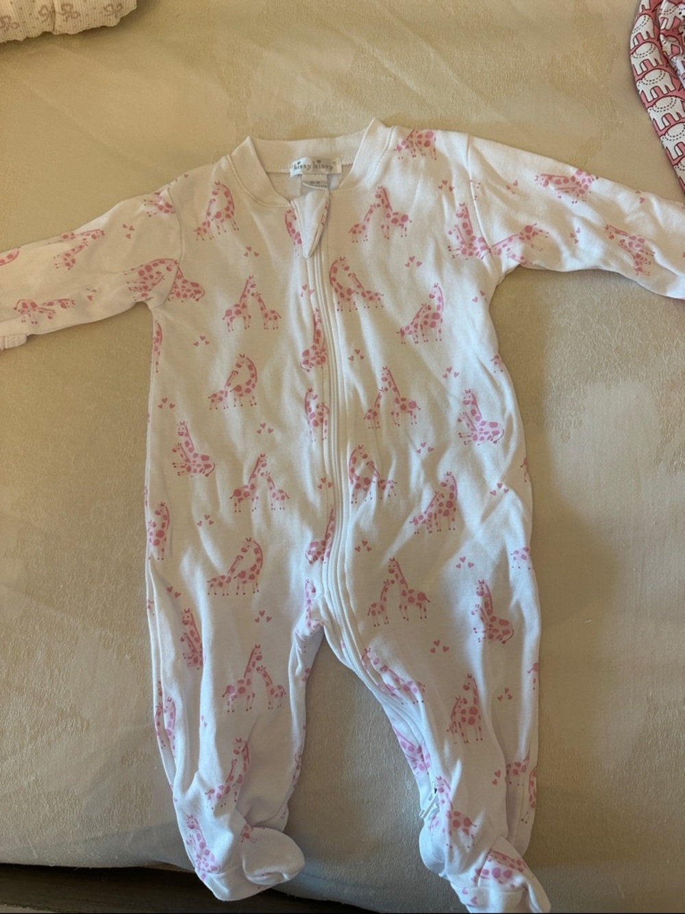Kissy Kissy White Footed One-Piece with Pink Giraffe Print